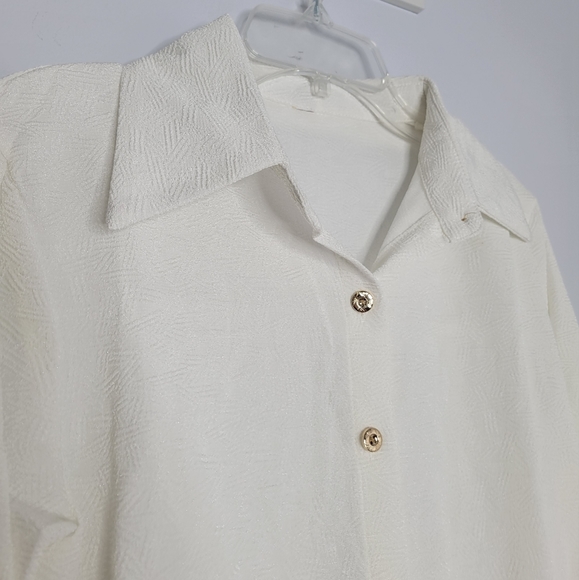 NWT Commense White Abstract Pattern Textured Relaxed Fit Gold Button-Down Shirt - Picture 4 of 8